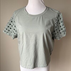 Joie Mixed Media Top With Crochet Sleeves